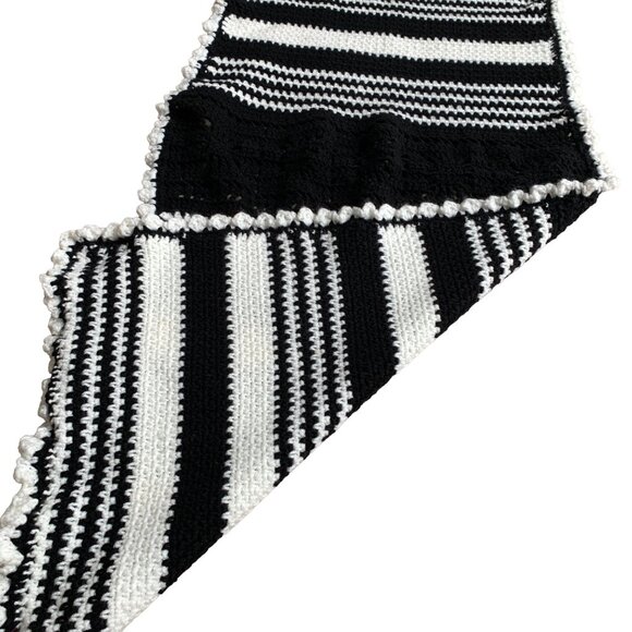 Vintage Black & White Crocheted Crochet Striped Piece - Picture 5 of 10